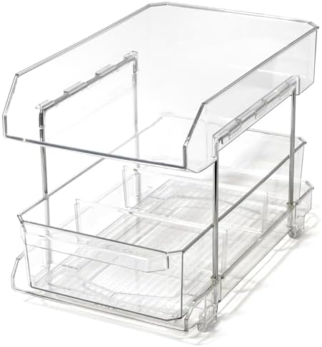 BINO 2 Tier Clear Storage Organizer with Dividers | Bottom Slide Out