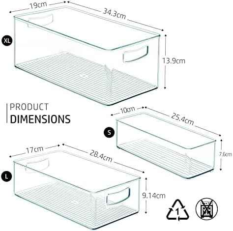 Hudgan 8 PACK Stackable Pantry Organizer Bins (3 Size) - Clear Fridge Organizer for Kitchen, Freezer, Refrigerator, Cabinet - Plastic Storage Container with Handle for Home