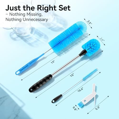 Bottle Brush Set with Straw Cleaner Brush and 3 in 1 Cup Lid Cleaning