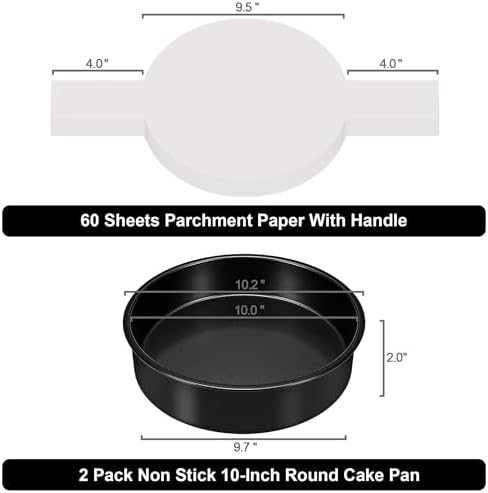 10 Inch Cake Pan, 2PCS Nonstick Round Cake Pans with 60PCS Parchment