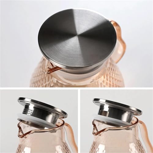 Water Pitcher Metal-Lid Cold Water Pitcher Acrylic Jug Glass Pot(Gris)