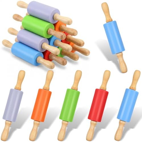 10 Pcs Small Rolling Pin Kids 9 Inch Mini Rolling Pin Silicone Wooden