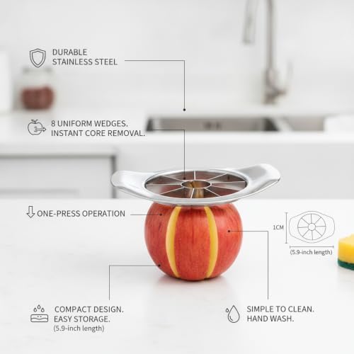 Stainless Steel Apple Slicer and Corer - Manual Fruit Cutter for 8