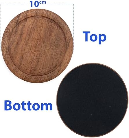 Acacia Wood Round Coasters Set of 6 with Holder – Absorbent Drink