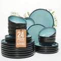 Pokini Stoneware Dinnerware Sets for 8, 24Pcs Ceramic Plates and Bowls Sets
