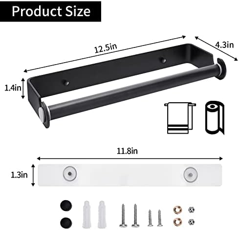Under Cabinet Paper Towel Holder, Black, 2 Pack