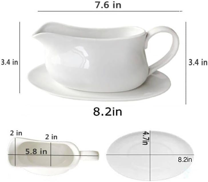 17oz Gravy Boat with Saucer Stand, Set of 1, Ceramic Sauce Boat with