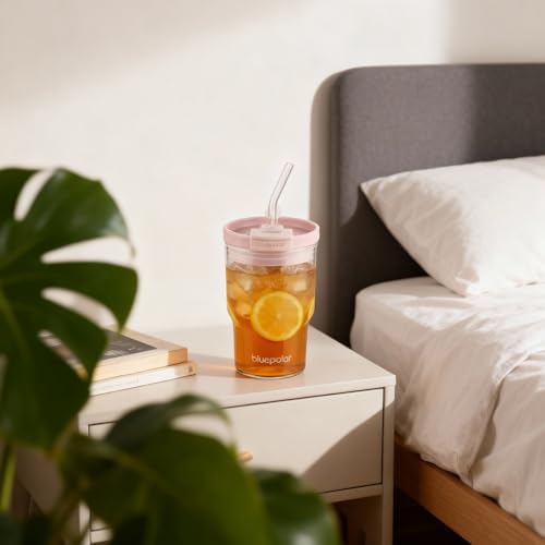 BLUEPOLAR Iced Coffee Glasses with Lids and Straws,Car Cup Holder