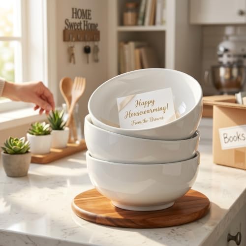 DELLING 60 Oz Large Serving Bowls Set of 3, 8 Inch White Ceramic