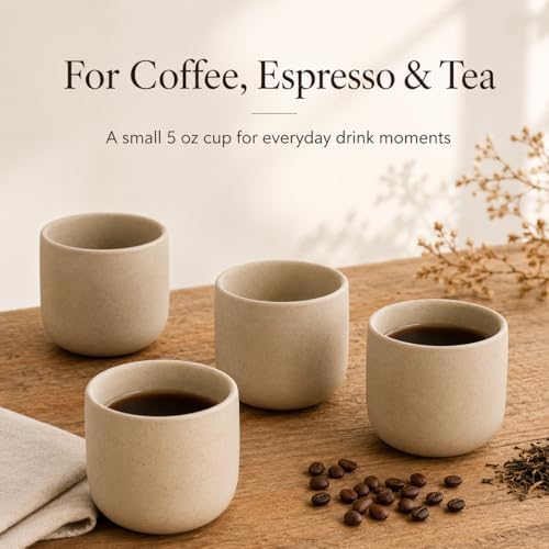 Ceramic Espresso Cups Set of 4, 5 oz Natural Beige Cortado Cups