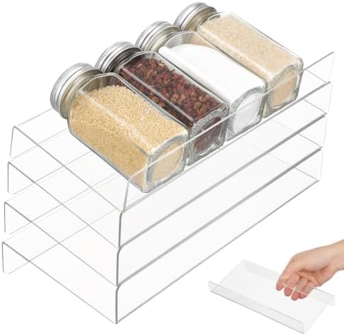 ARTIBETTER 4pcs Adjustable Spice Drawer Organizer Insert, Acrylic Rack