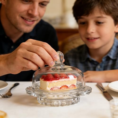 5.3'' Dome Crystal Glass Butter Dish with Lid, 2-Piece Butter
