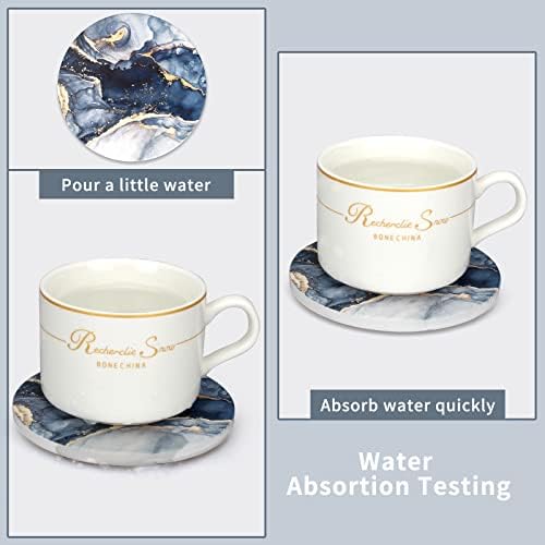 Coasters Set of 6, Navy Blue Marble Abstract Ceramic Coasters with