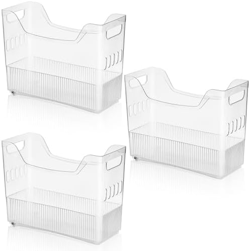 Peohud 3 Pack Freezer Organizer Bins with Wheels, Clear Plastic Pantry