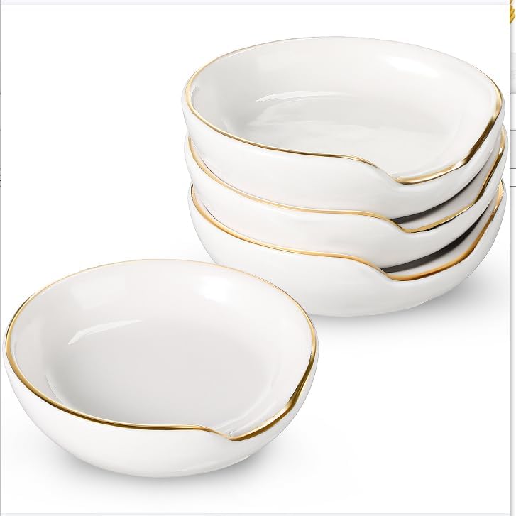 Boao 2.7 Inches Mini Ceramic Spoon Rests, Gold Rim Kitchen Spoon