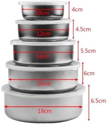 Stainless Steel Mixing Bowls with Lids, 5-Piece Nesting Prep Bowls
