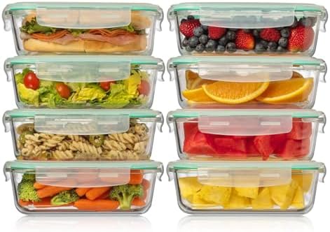 Fusion Gourmet - 8 Pack 35 oz Glass Containers - Airtight, Microwave