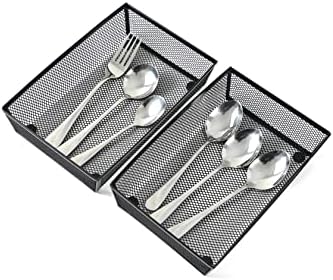 BYCY Silverware Drawer Organizer, Black Steel Mesh Tray