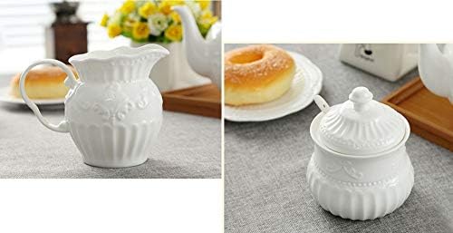 FUYU Relief White Ceramic Creamer and Sugar Bowl Set Coffee Serving