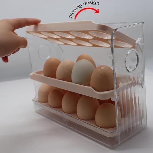 3-Layer Plastic Egg Organizer for Refrigerator, 30 Eggs, Clear