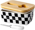 Butter Dish with Lid for Countertop, Checkered Ceramic Butter