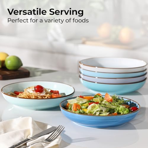 Y YHY 8.5'' Pasta Bowls Set of 6, 30 oz Ceramic Shallow Salad Bowls