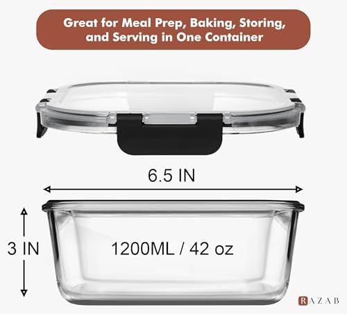 Razab 2 PC 1200ML/41 Oz Glass Food Storage Containers