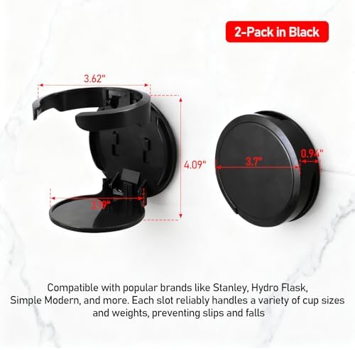 Wall Mount Cup Holder 2 Pack Black Water Bottle Organizer for Stanley