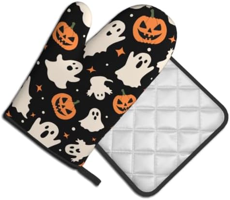 Halloween Pumpkin Ghost Oven Mitt and Pot Holder Set, 2 Pack