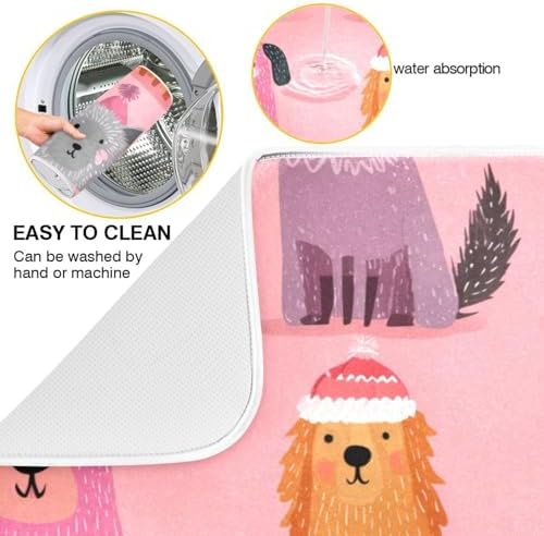 OTVEE Festive Animal Decor Dish Drying Mat for Kitchen Counter