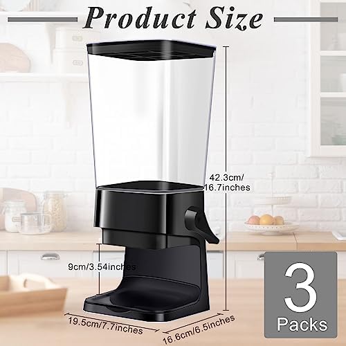 Hoolerry 3 Pack Cereal Dispenser Countertop 5500ml Large Cereal Containers Storage Dispenser Dry Food Dispenser Storage Rice Candy Dispenser Machine for Oatmeal Pet Food Home Office Pantry Bar (Black)