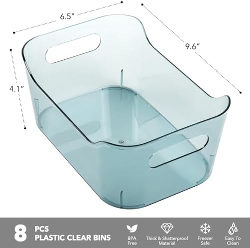 Tiawudi 8 Pack Clear Plastic Storage Bins
