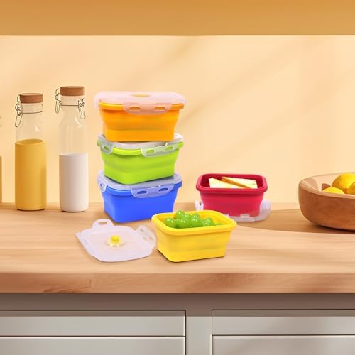 5 Pack Collapsible Silicone Food Storage Containers with