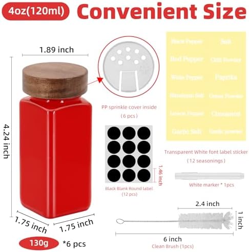 6Pcs 4 oz Square Glass Spice Jars with Label, Empty Spice Containers