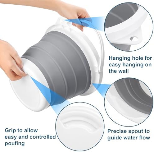 Bekith 2 Pack Collapsible Plastic Bucket with Locking Lid, 5L