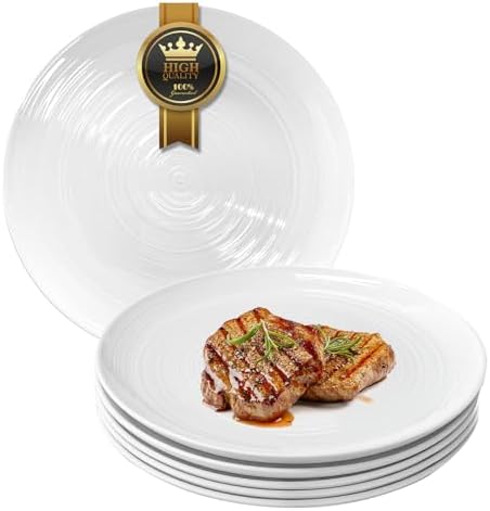 Yachi Ceramic 10 1/4 Inch White Dinner Plates Set of 6 Microwave Oven