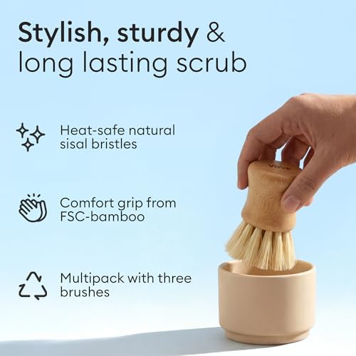 Vove Bamboo Kitchen Cleaning Set, Dish Brush, 2 Scrub Brushes, 2