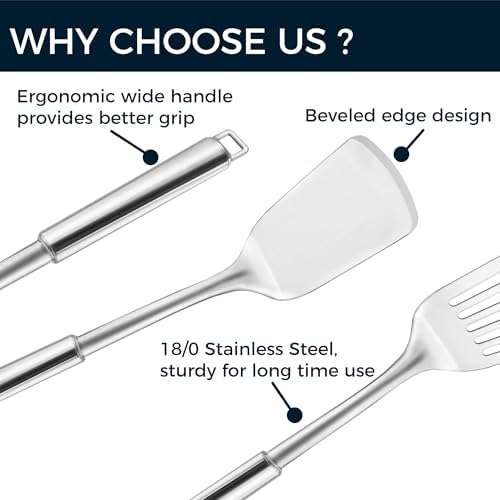 14.5-in Stainless Steel Spatula Set, 18/0 SS Heavy Duty Turner &