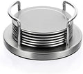 JUXYES Set of 6 Stainless Steel Metal Round Coaster with Holder for