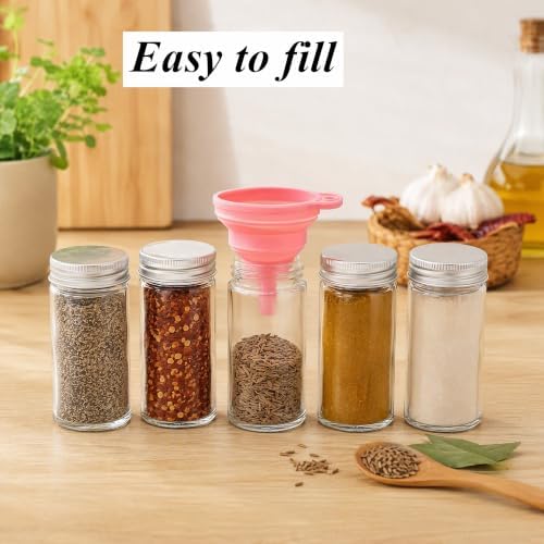 Tebery 12 Pack Round Spice Bottles 3oz Glass Spice Jars with Silver