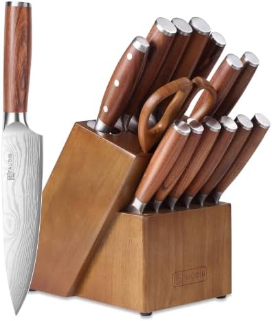 PAUDIN 16-Piece Kitchen Knife Set with Block