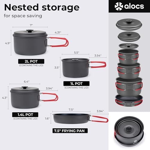 ALOCS Camping Cookware Set Camping Gear Compact Camping Pots and Pans