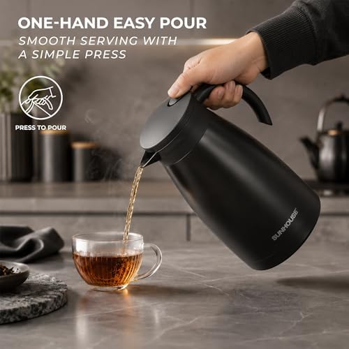 SUNHOUSE 34 Oz Thermal Coffee Carafe Insulated Stainless Steel Thermos
