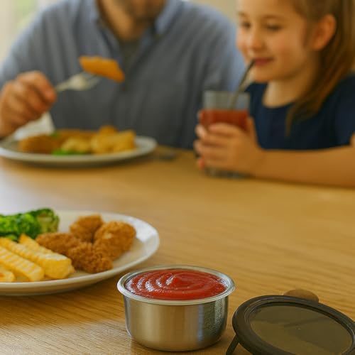 [6 Pack 4 Oz Small Condiment & Dip Containers with Leakproof Lids, Reusable Stainless Steel Bento Box Sauce Cups for Lunches, Picnics & Kitchen Storage (6pcs)
