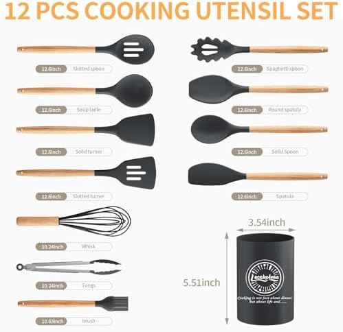 Silicone Cooking Utensil Set,12 PCS Cooking Kitchen Utensils Set