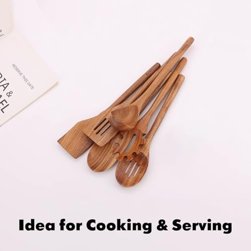 Acacia Wood Utensils Set - Handmade Wooden Spoons for Cooking, 6-Piece
