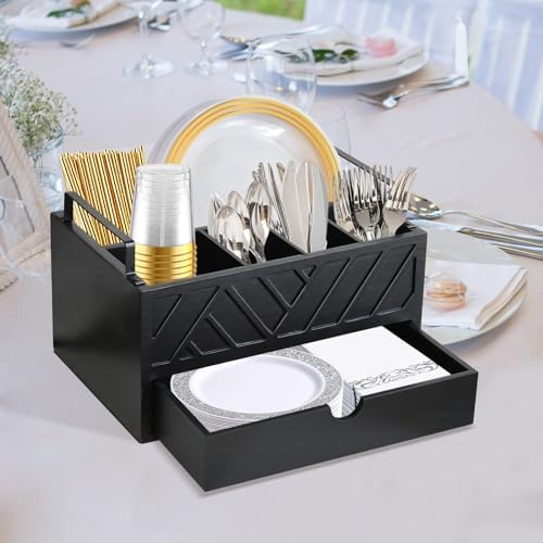 Paper Plate Dispenser with Drawer, Black