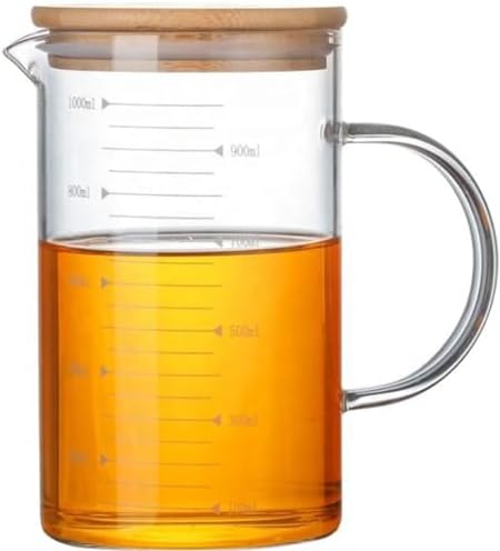 Glass Pitcher, 6.9"*4"Glass Pitcher with Lid, 34OZ/1000ML for Tea
