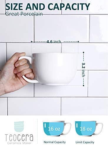 Teocera 16oz Large Coffee Mugs Set of 4 - Thick White Porcelain Cups