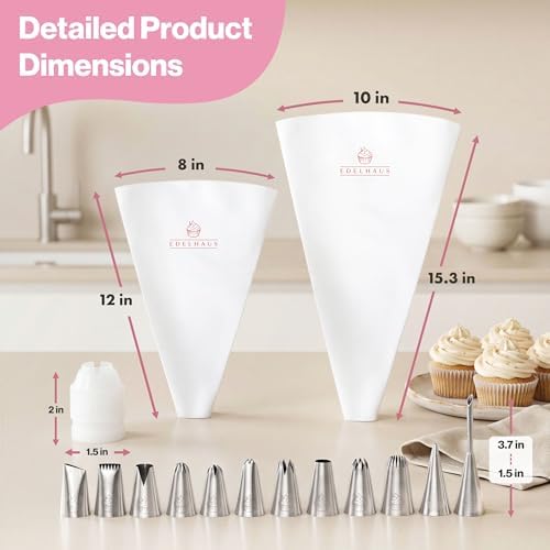 EDELHAUS Reusable Piping Bags and Tips Set, 12 Tips and Couplers Kit